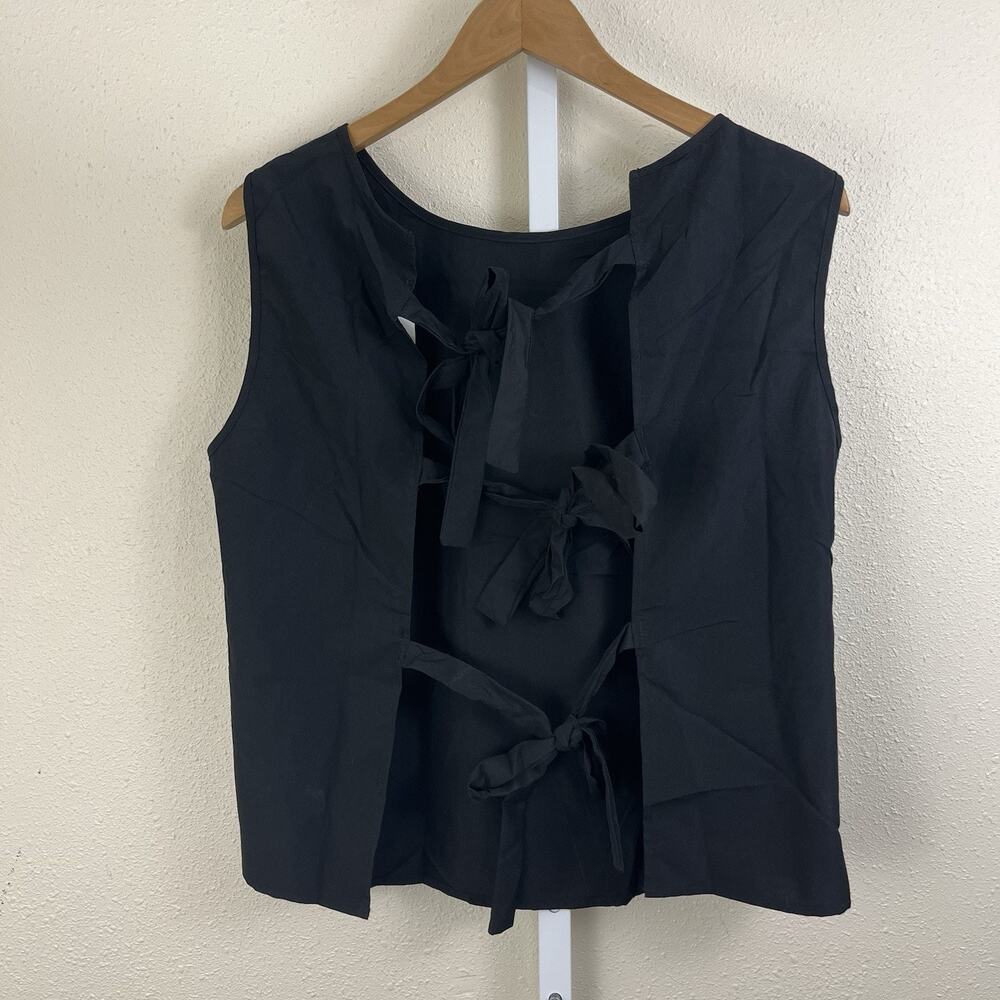 NWT Floerns Back Tie Bow Top Womens XL Black - Picture 3 of 6